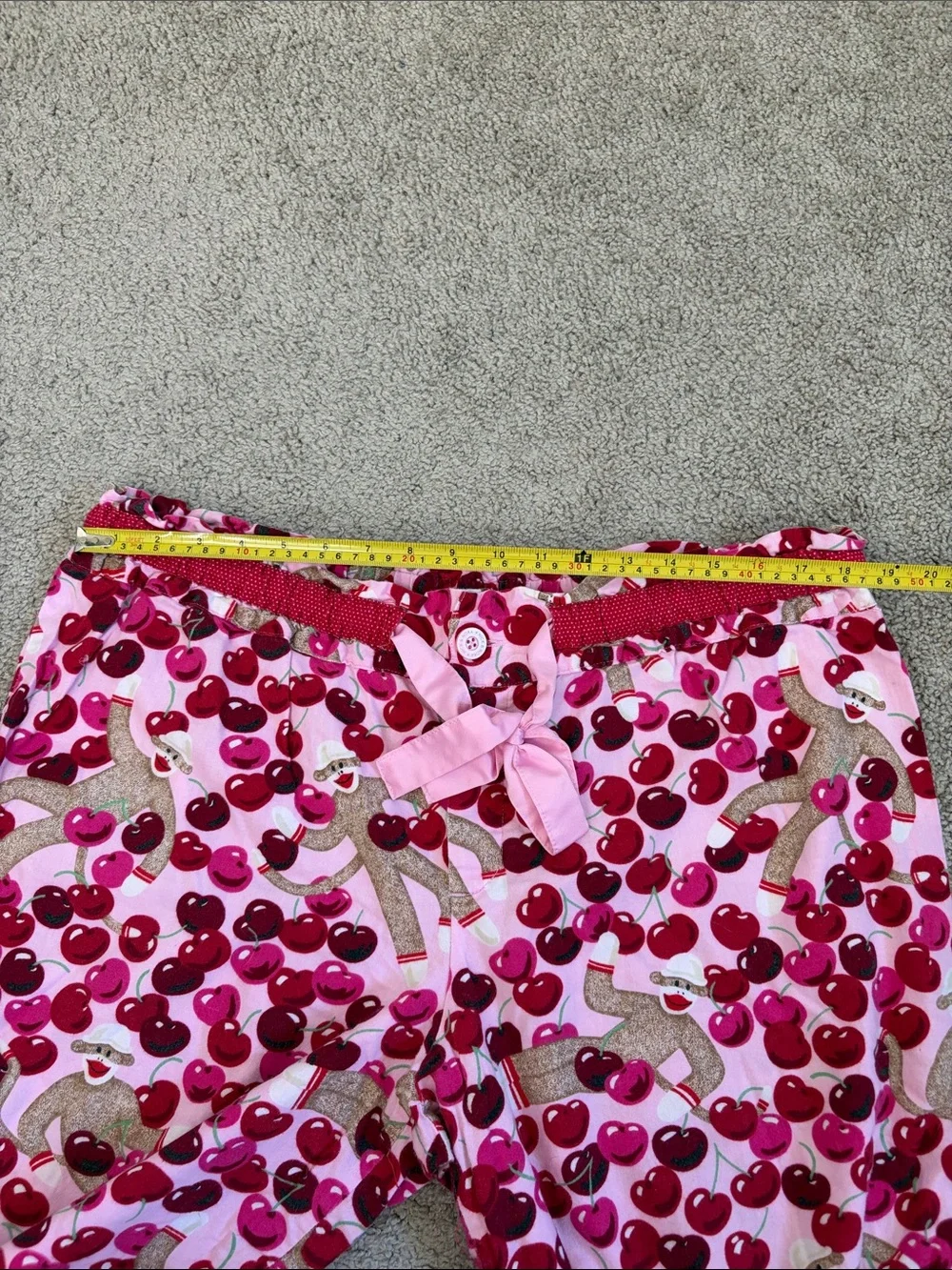 Nick & Nora Red Pink Sock Puppet Cherry Print Cotton Pajama Pants XXL Polka Dot